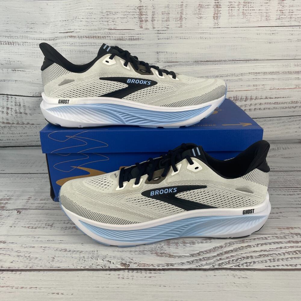 Brooks Ghost 18 Mens Sz 14D Running Shoes White Black Open Air Blue